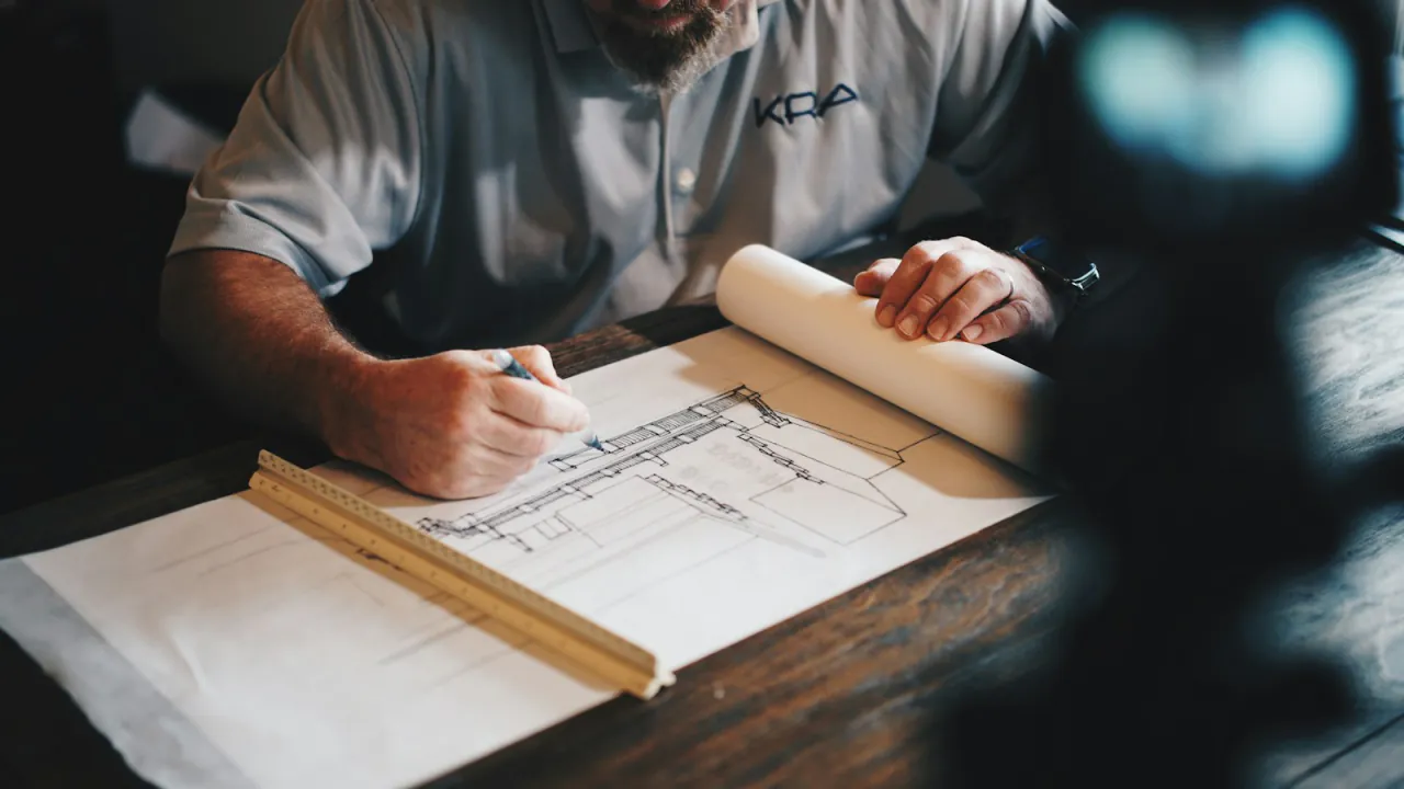 An architect working through a set of drawings